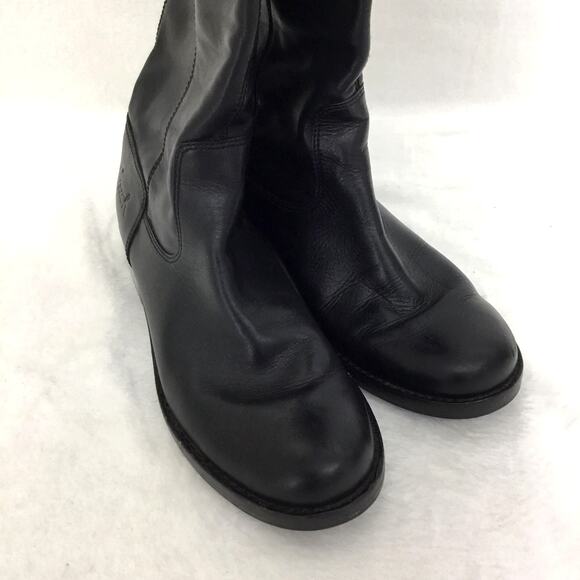 COACH Boots Women's Black Leather Joele Buckle Riding Shoes Tall Sz 7.5 - Picture 5 of 9